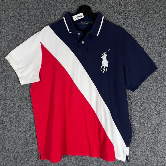 Polo Ralph Lauren Big Pony Diagonal Stripe Polo Shirt - Men's Size XXL - Red - Picture 1 of 6